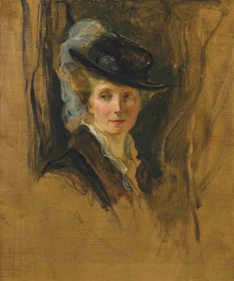 Mrs Philip de László, née Lucy Guinness,Philip Alexius de László,Oil Painting,Oil Painting, solo, 1girl, hat