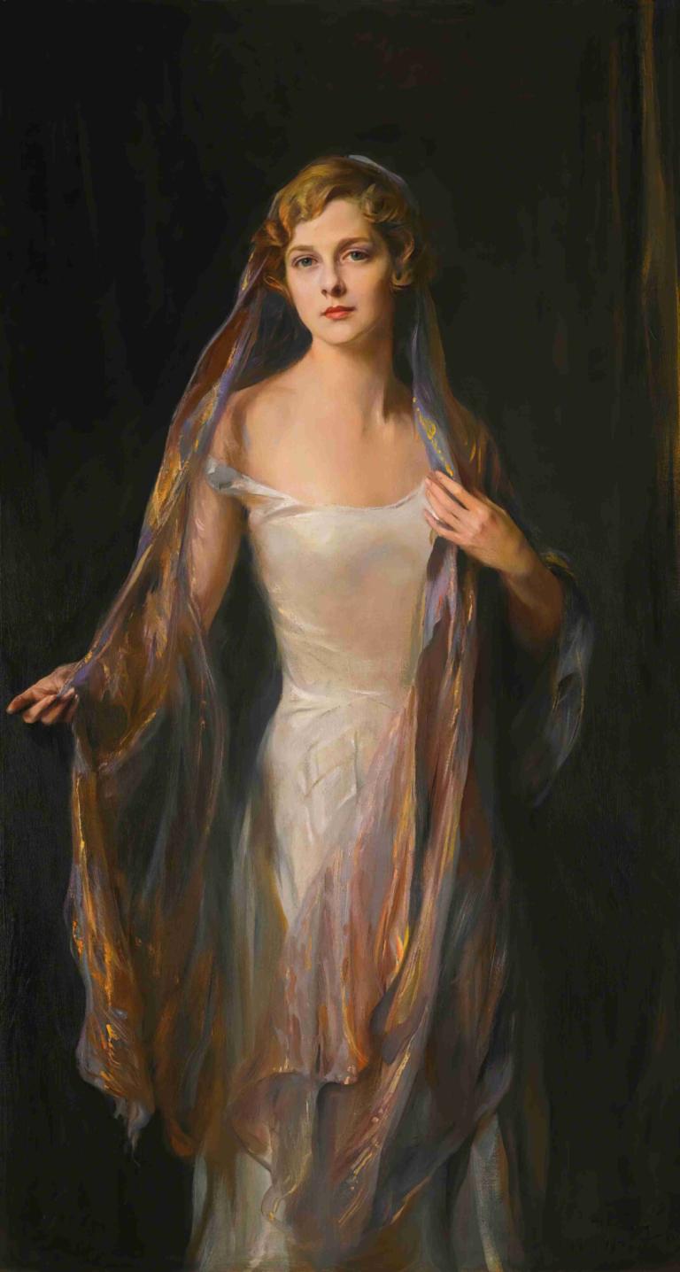 Portrait Of Edith Hope Iselin,Philip Alexius de László,Oil Painting,Oil Painting, 1girl, solo, dress