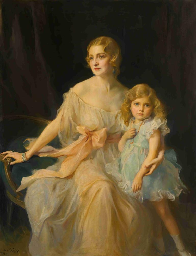 Portrait Of Mrs. Claude Leigh And Miss Virginia Leigh,克勞德·利夫人和弗吉尼亞·利小姐的肖像,Philip Alexius de László