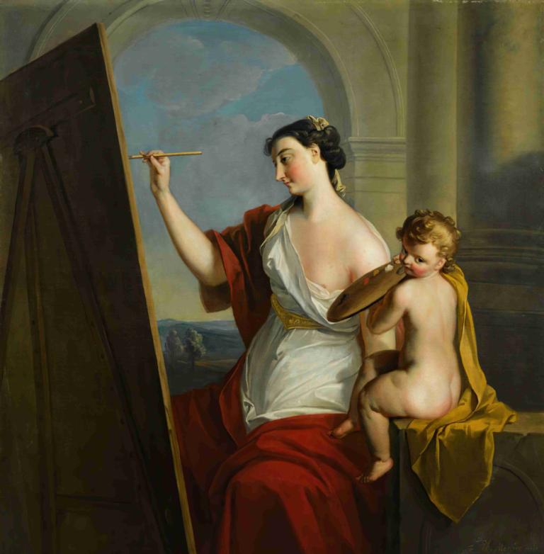 Allegory of painting,Philippe Mercier,Oil Painting,Oil Painting, fine art parody, 1girl, parody, black hair