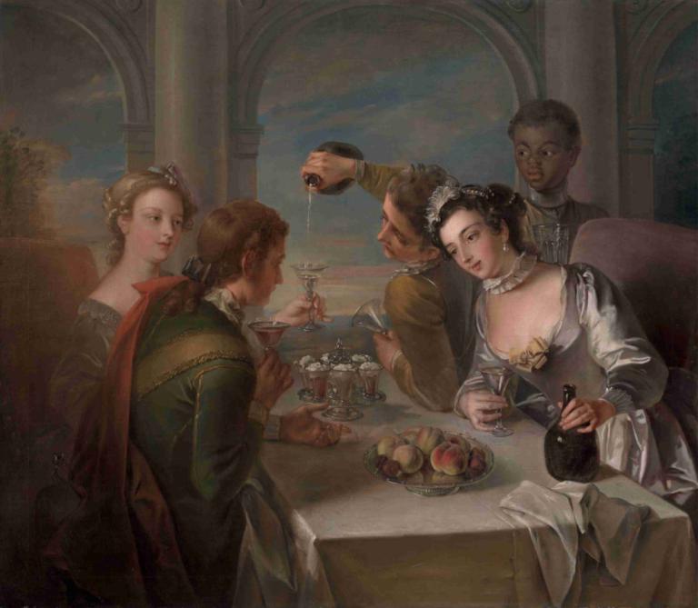 The Sense of Taste,Philippe Mercier,Oil Painting,Oil Painting, fine art parody, table, multiple boys