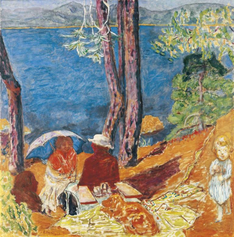 Bord de mer, sous les pins,Aan zee, onder de pijnbomen,Pierre Bonnard,Olieverf,Olieverf, buitenshuis