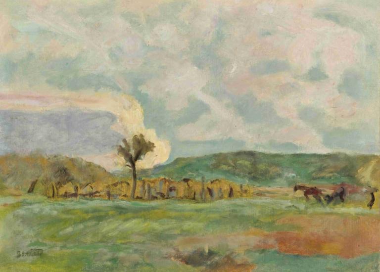 Campagne, Le Labour,Pierre Bonnard,Oil Painting,Oil Painting, no humans, outdoors, scenery, cloud, sky