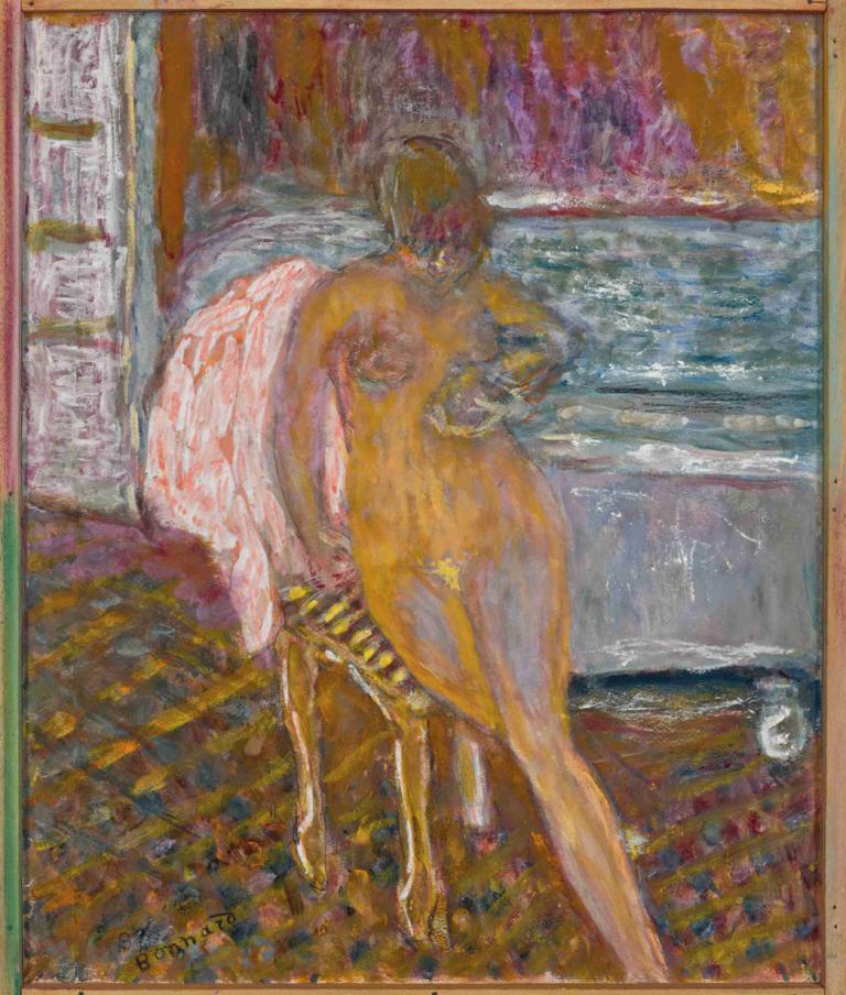 Femme à sa toilette,Pierre Bonnard,Oil Painting,Oil Painting, nude, solo, horror (theme), 1girl