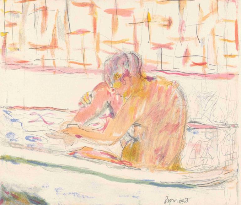 Kvinde i badekar,Pierre Bonnard,Illustration,Illustration, 1 dreng, solo, kort hår, traditionelle medier