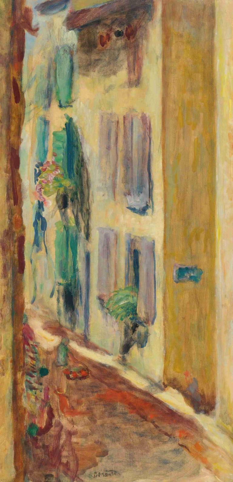 La Rue Aux Volets Verts,Pierre Bonnard,Lukisan cat minyak,Lukisan cat minyak, pintu, media tradisional