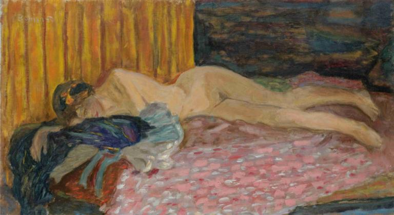 Le Canapé Rose,Le CanapéRose,Pierre Bonnard,皮埃爾·博納爾,油畫,油畫, 裸體, 繪畫（中）, 說謊, 多個女孩, 2個女孩, 傳統媒體, 一邊, 綾波麗, 窗簾