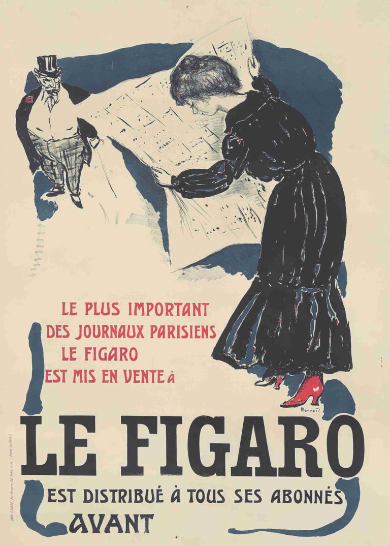 Le Figaro,Pierre Bonnard,Illustratie,Illustratie, hoge hakken, Engelse tekst, jurk, zwarte jurk, schaduw