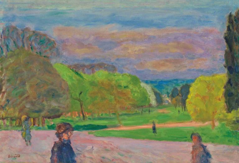 Le jardin public,De openbare tuin,Pierre Bonnard,Olieverf,Olieverf, buitenshuis, boom, wolk