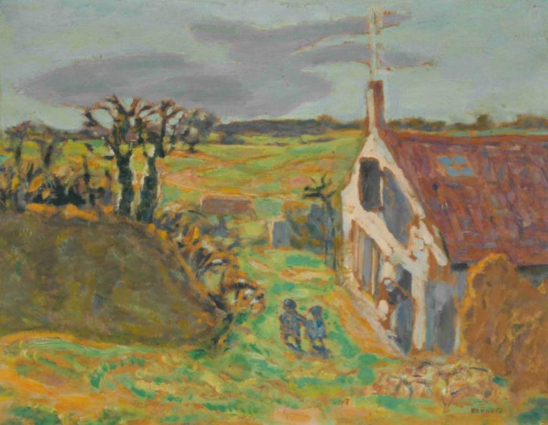 Les Deux Enfants, Vernouillet,Pierre Bonnard,Olieverf,Olieverf, buitenshuis, boom, gras, landschap