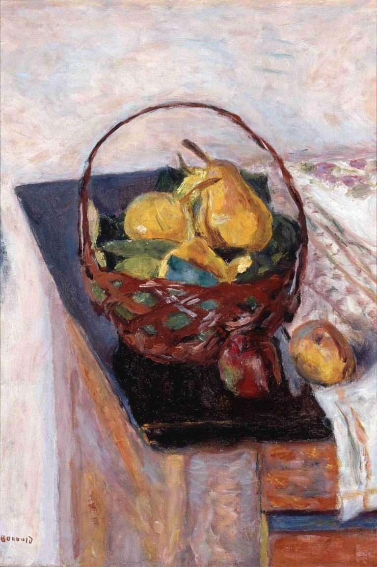 The Basket of Fruit,Pierre Bonnard,Oil Painting,Oil Painting, fruit, food, traditional media, no humans