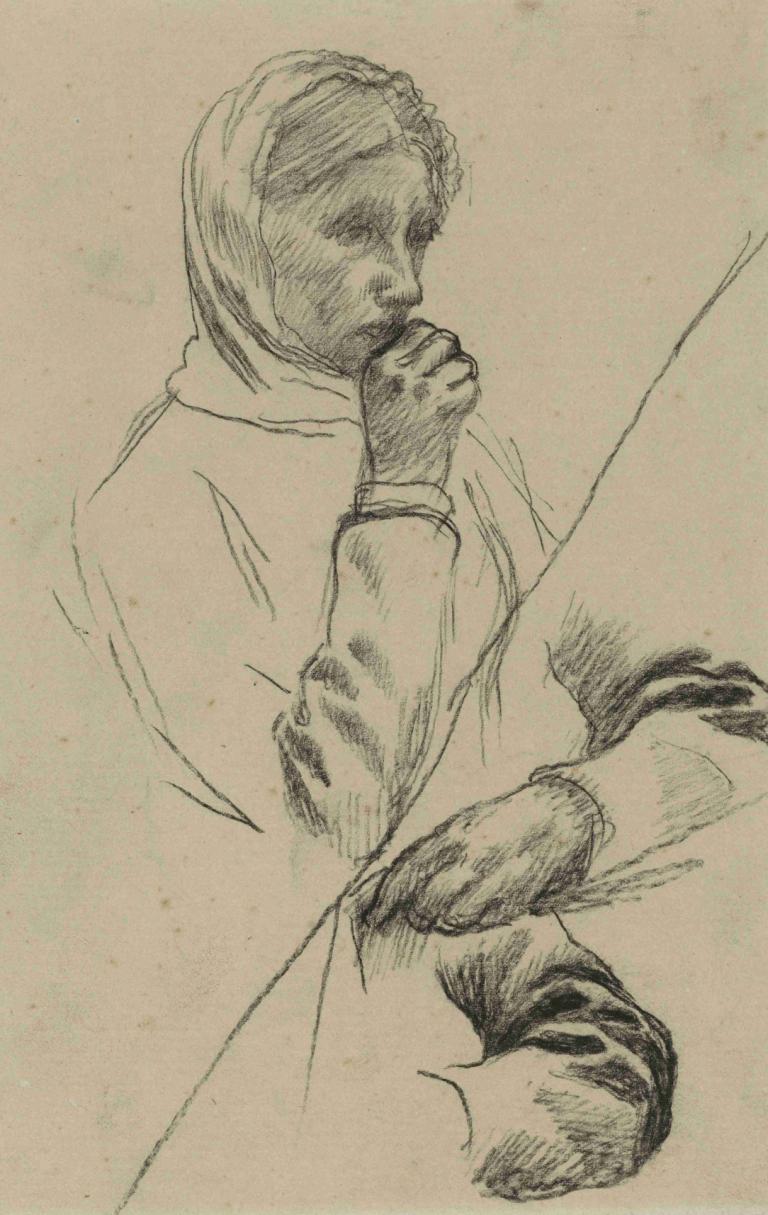 Buste de femme et deux études de bras droit,Pierre Puvis de Chavannes,Sketch,Sketch, monochrome