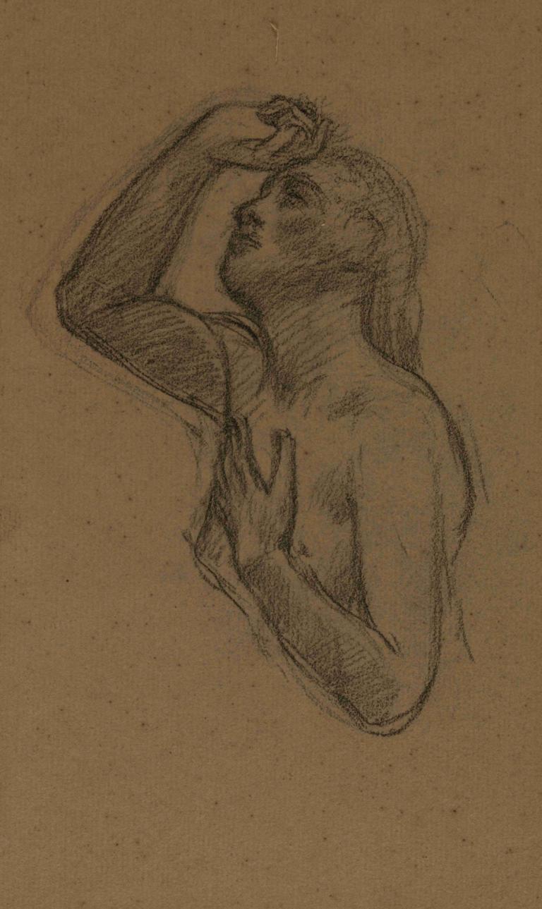 Buste de femme, main droite posée sur le front,Pierre Puvis de Chavannes,Sketch,Sketch, solo, looking up