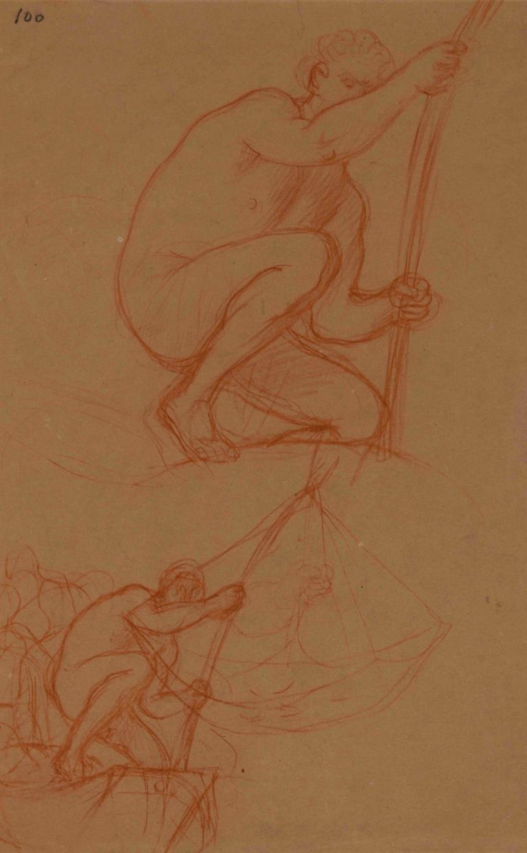 Deux études d'homme soulevant un carrelet,Pierre Puvis de Chavannes,Croquis,Croquis, esquisser