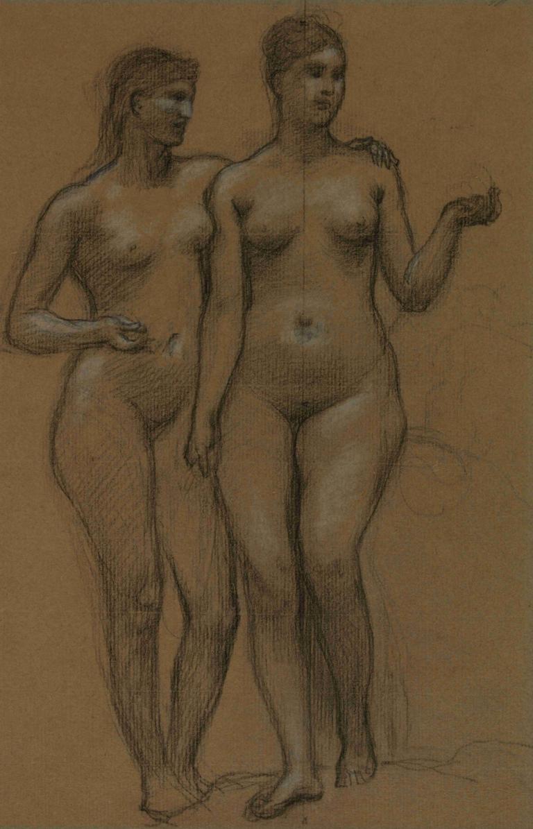 Deux femmes nues debout, de face,Dua wanita telanjang berdiri, saling berhadapan,Pierre Puvis de Chavannes