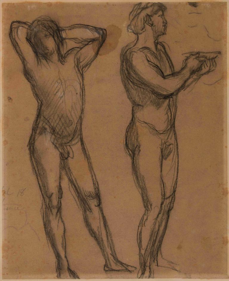 Deux hommes nus,Dva gola moška,Pierre Puvis de Chavannes,Skica,Skica, 2 fanta, več fantov, skica, moški fokus