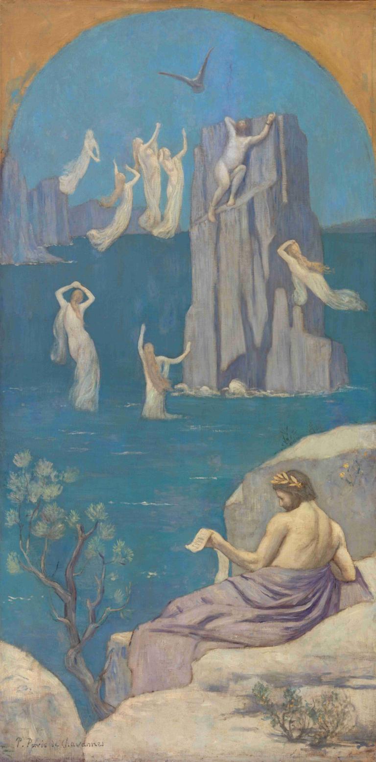 Dramatic Poetry (Aeschylus),Pierre Puvis de Chavannes,Oil Painting,Oil Painting, 1boy, male focus, bird