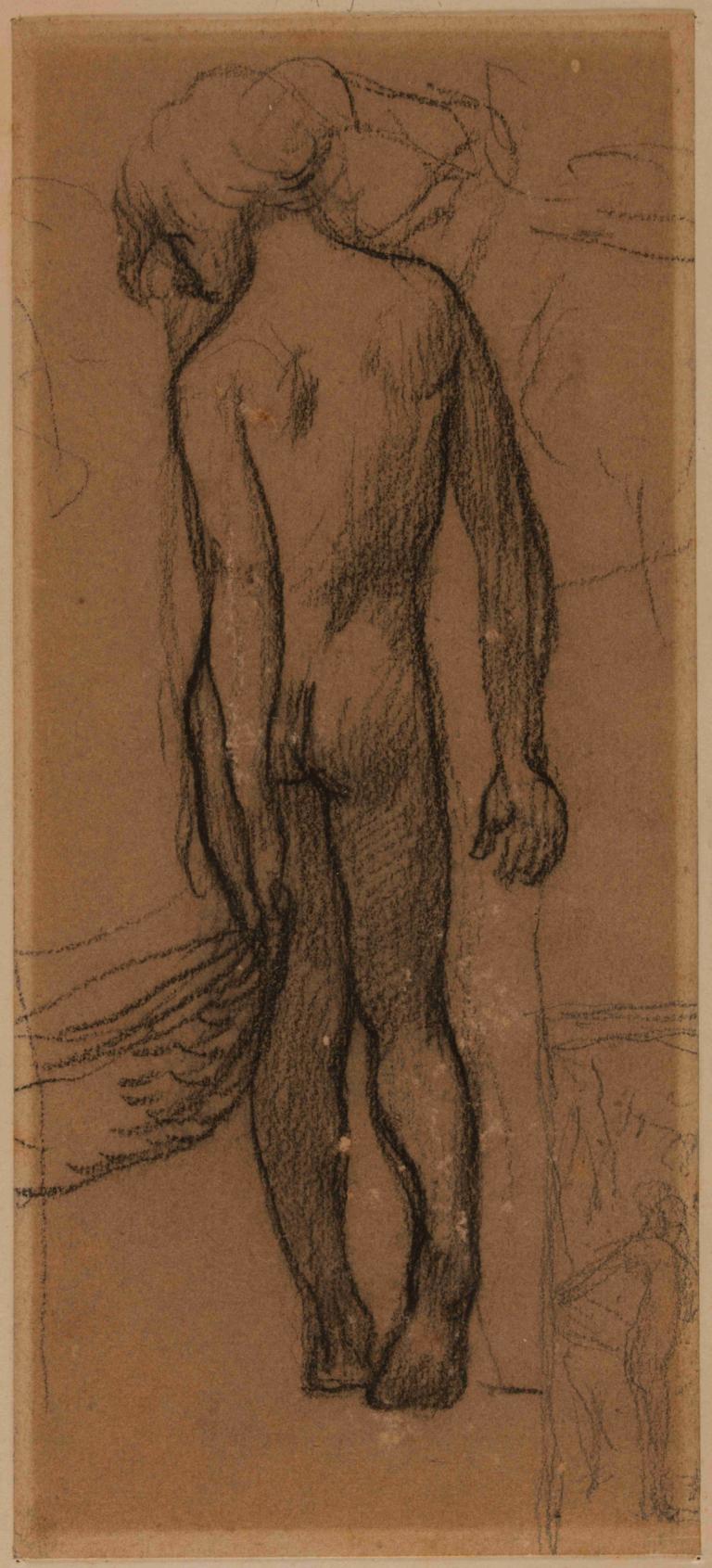 Enfant nu de dos,Pierre Puvis de Chavannes,Sketch,Sketch, monochrome, ass, nude, solo, sketch, wings