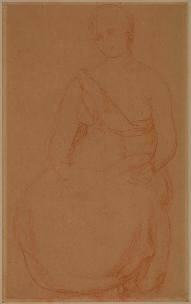 Femme assise, de face,Sitzende Frau, von vorne,Pierre Puvis de Chavannes,Skizze,Skizze, Solo, einfarbig