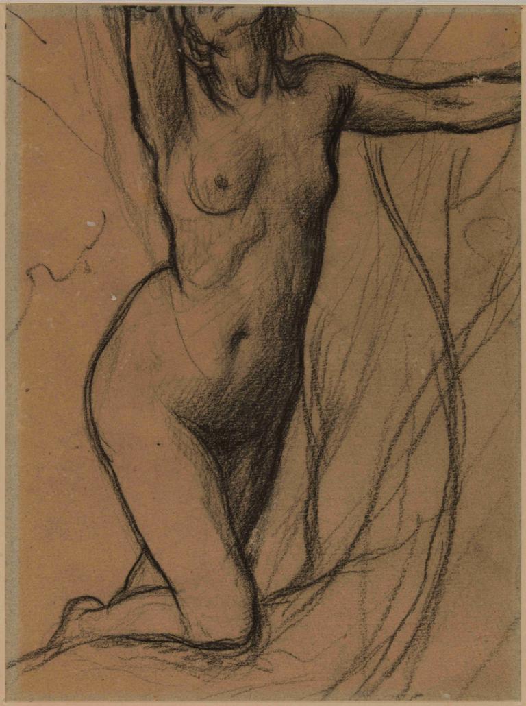 Femme nue à genou, de face,Knielende naakte vrouw, vooraanzicht,Pierre Puvis de Chavannes,Schetsen,Schetsen