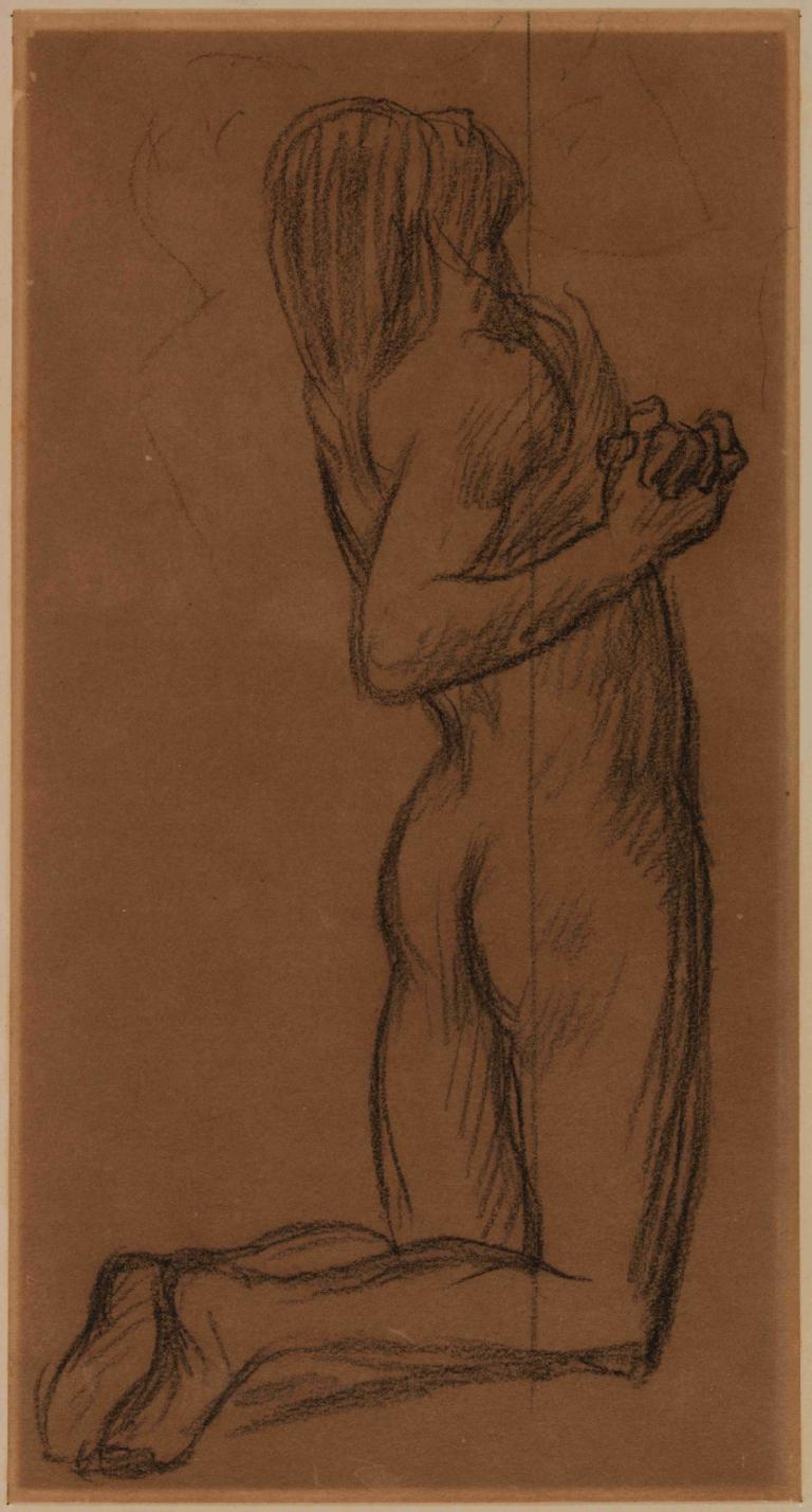 Femme nue agenouillée,Wanita berlutut telanjang,Pierre Puvis de Chavannes,Sketsa,Sketsa, solo, 1 gadis