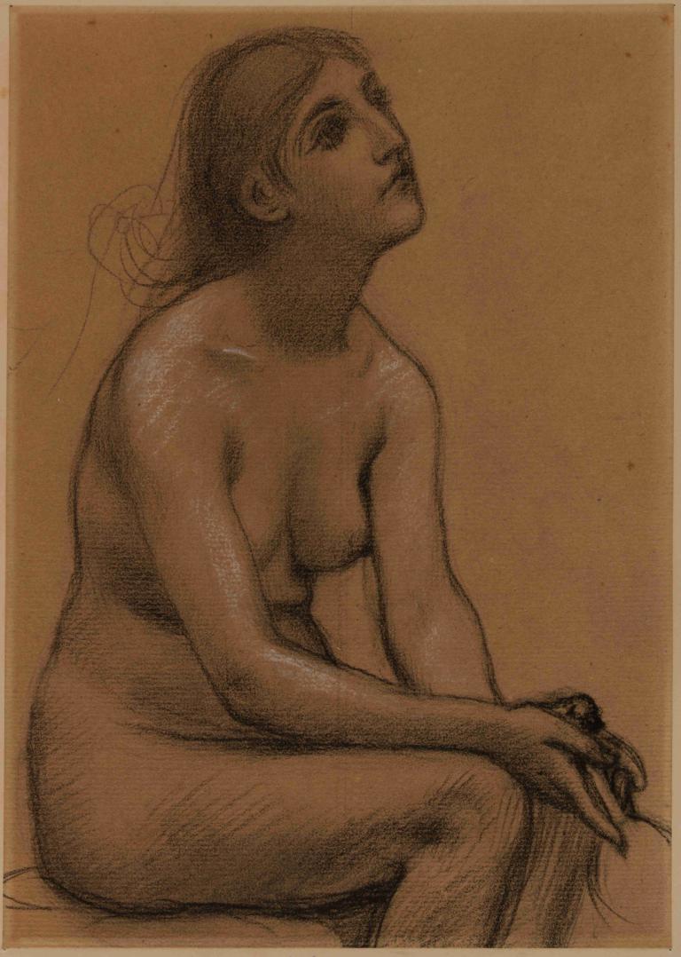 Femme nue assise,Mujer desnuda sentada,Pierre Puvis de Chavannes,Bosquejo,Bosquejo, 1 chica, solo, desnudo