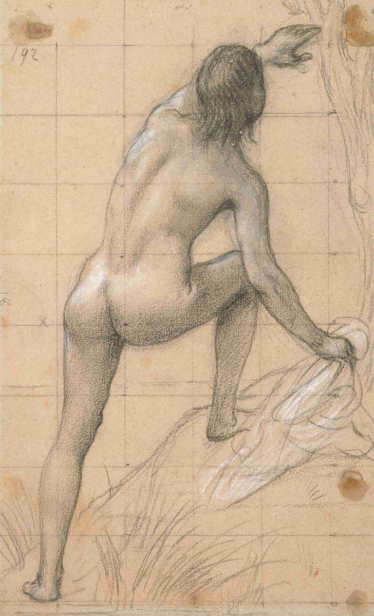 Figure nue de dos, bras gauche tendu vers le haut,Figura desnuda de espaldas