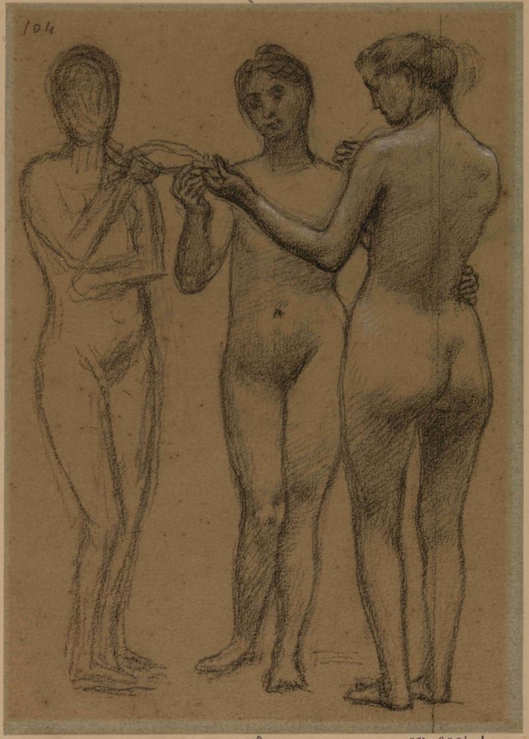 Groupe de trois femmes,Grupo de tres mujeres,Pierre Puvis de Chavannes,Bosquejo,Bosquejo, desnudo, culo