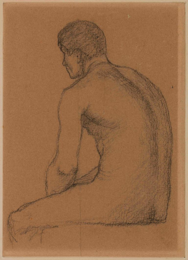 Homme assis nu, de dos,Hombre desnudo sentado, de espaldas,Pierre Puvis de Chavannes,Bosquejo,Bosquejo, solo