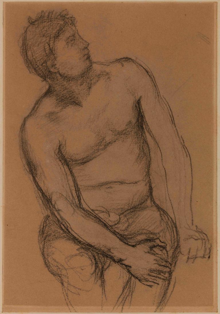 Homme assis nu, de face,Hombre desnudo sentado, vista frontal,Pierre Puvis de Chavannes,Bosquejo,Bosquejo