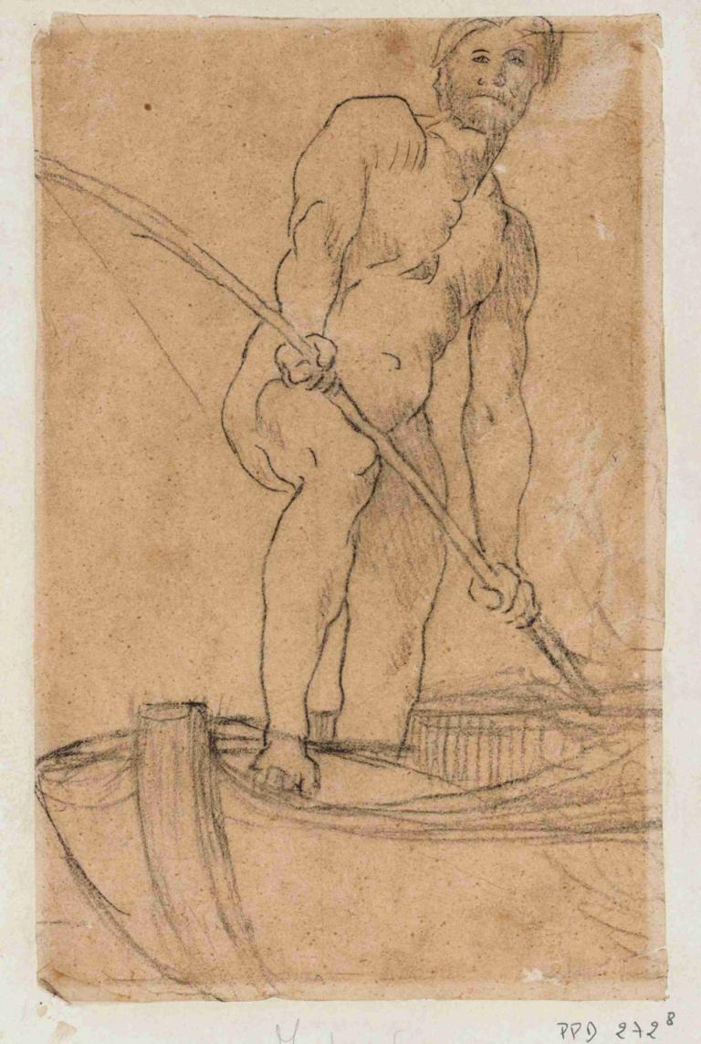 Homme debout dans une barque,Hombre de pie en un barco,Pierre Puvis de Chavannes,Bosquejo,Bosquejo, 1 chico