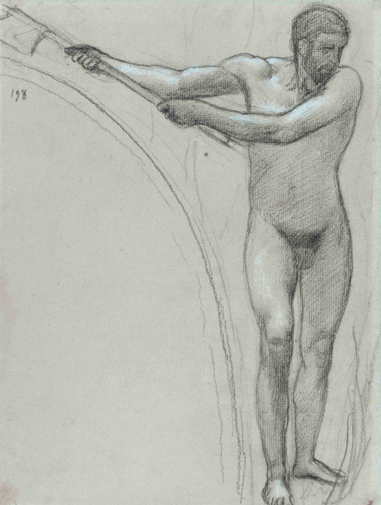 Homme debout, brandissant une hache,Hombre de pie, blandiendo un hacha,Pierre Puvis de Chavannes,Bosquejo