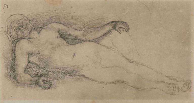 Homme nu allongé,Uomo nudo reclinato,Pierre Puvis de Chavannes,Schizzo,Schizzo, assolo, nudo, monocromo