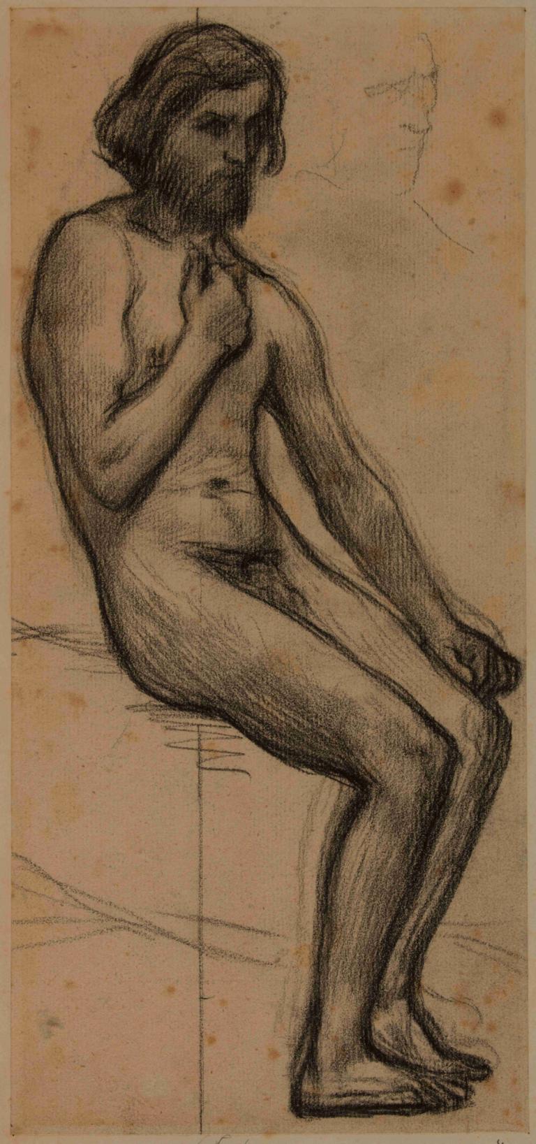 Homme nu assis,Uomo nudo seduto,Pierre Puvis de Chavannes,Schizzo,Schizzo, assolo, focus maschile, 1 ragazzo