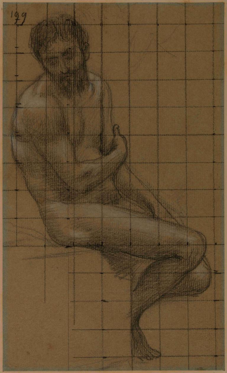 Homme nu assis,Uomo nudo seduto,Pierre Puvis de Chavannes,Schizzo,Schizzo, 1 ragazzo, focus maschile, assolo