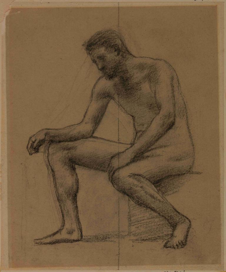 Homme nu assis,Uomo nudo seduto,Pierre Puvis de Chavannes,Schizzo,Schizzo, assolo, focus maschile, 1 ragazzo