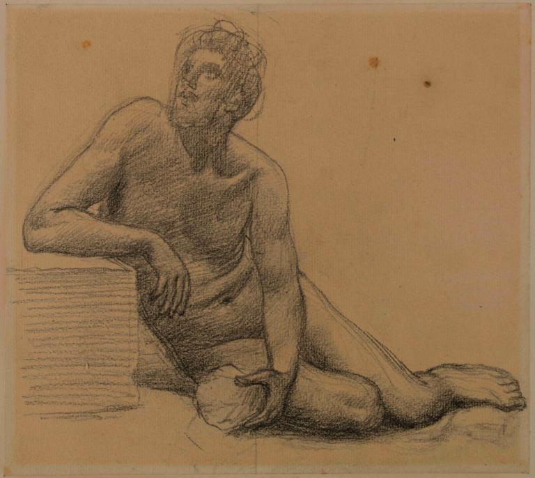 Homme nu assis par terre,Uomo nudo seduto sul pavimento,Pierre Puvis de Chavannes,Schizzo,Schizzo, assolo