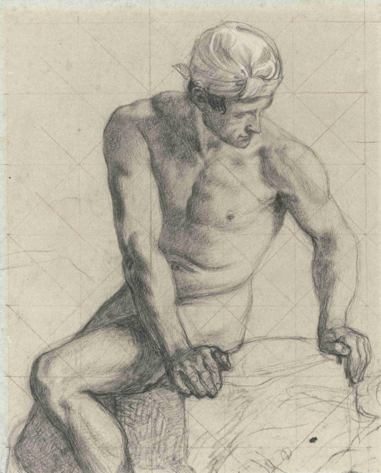 Homme nu assis, coiffé d'un turban,Uomo nudo seduto con turbante,Pierre Puvis de Chavannes,Schizzo,Schizzo