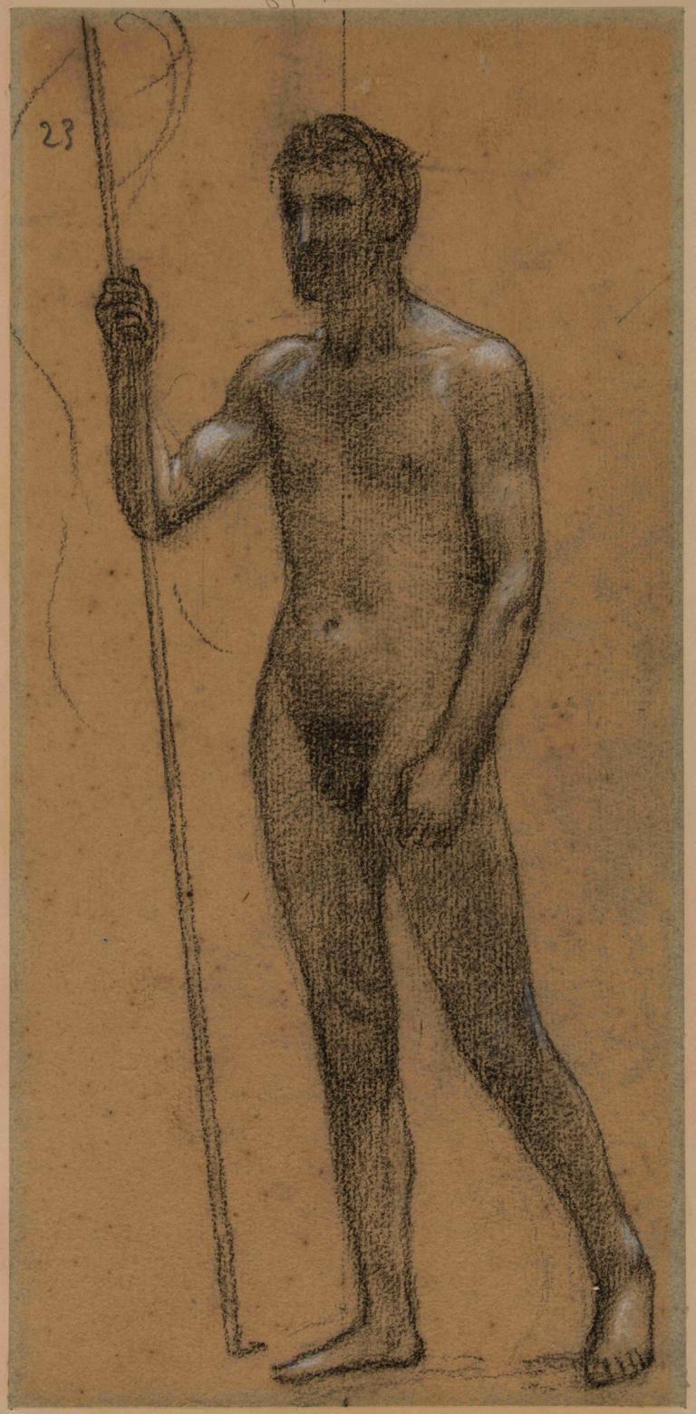 Homme nu de face, tenant un bâton,Hombre desnudo de frente, sosteniendo un palo,Pierre Puvis de Chavannes