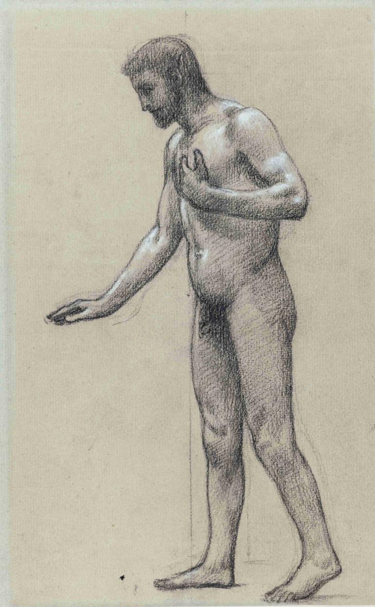 Homme nu de profil à gauche debout,Hombre desnudo de perfil a la izquierda de pie,Pierre Puvis de Chavannes