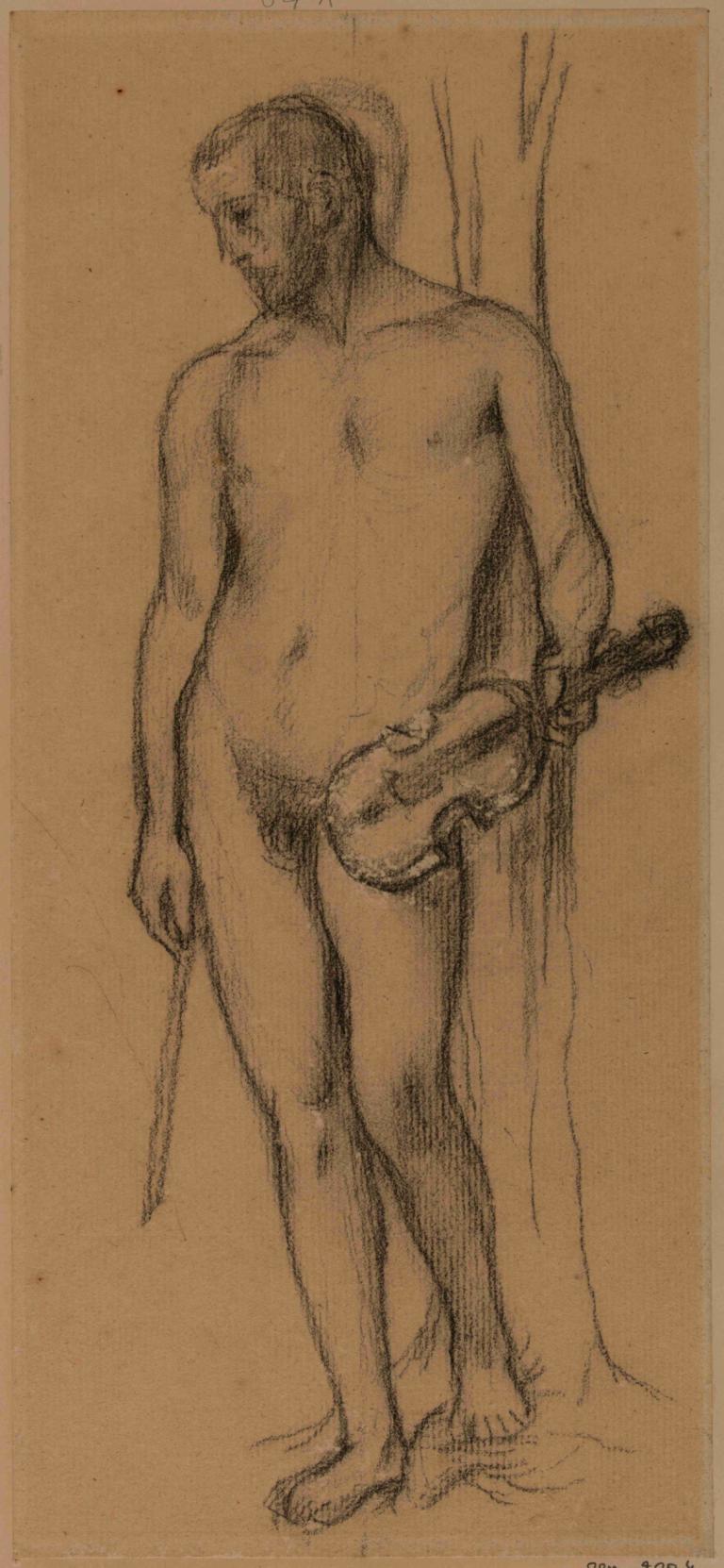 Homme nu, tenant un violon et un archet,Nahý muž, který držel housle a smyčec,Pierre Puvis de Chavannes,Náčrt