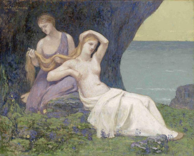 In the Heather,En el brezo,Pierre Puvis de Chavannes,Pintura al óleo,Pintura al óleo, parodia de bellas artes