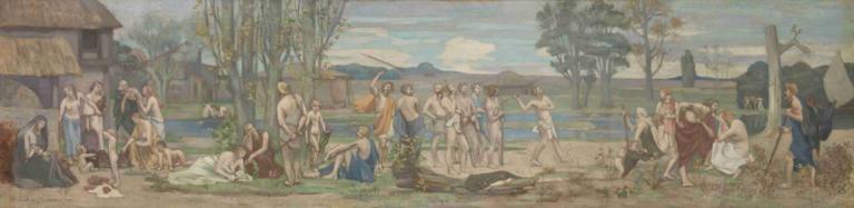 Ludus pro patria (Patriotic Games),Ludus pro patria（爱国运动会）,Pierre Puvis de Chavannes,皮埃尔-普维斯-德-沙凡内,油画,油画