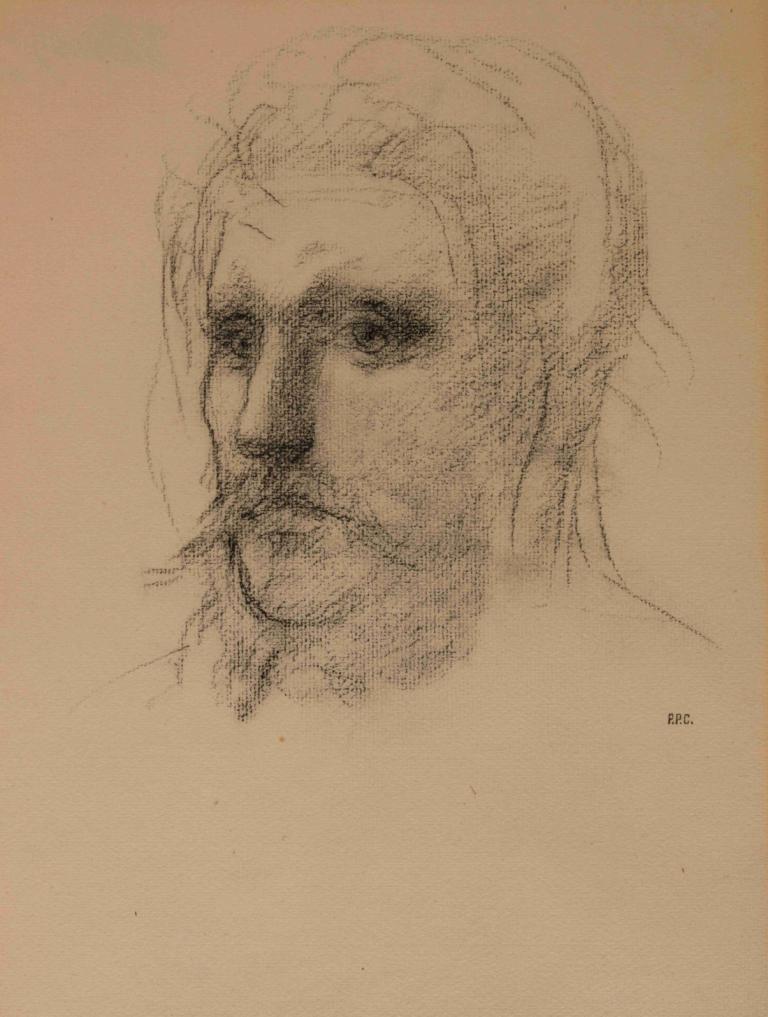 Portrait d'homme,Pierre Puvis de Chavannes,Sketch,Sketch, solo, 1boy, male focus, facial hair, monochrome