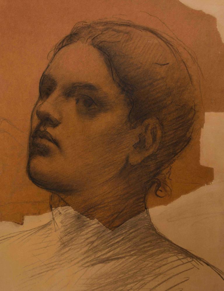 Portrait de femme de trois-quarts,Pierre Puvis de Chavannes,Sketch,Sketch, solo, 1boy, male focus