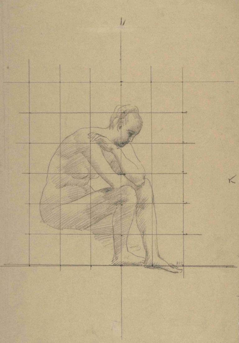 Seated Figure; Study for 'A Vision of Antiquity',Pierre Puvis de Chavannes,Sketch,Sketch, solo, sitting, nude