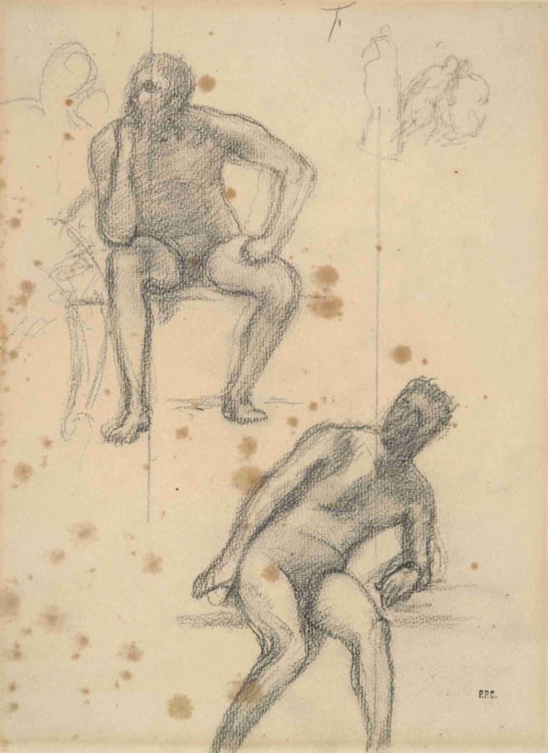 Sheet of Figure Studies,Pierre Puvis de Chavannes,Sketch,Sketch, sketch, multiple boys, sitting, nude