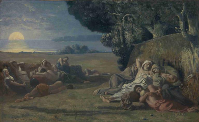 Sleep,Pierre Puvis de Chavannes,Oil Painting,Oil Painting, tree, fine art parody, multiple boys, outdoors