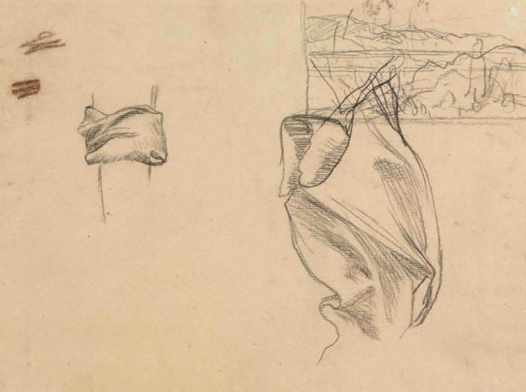 Studies of Drapery and Study of a Landscape (verso),布料研究與山水研究(反面),Pierre Puvis de Chavannes,皮埃爾·普維斯·德·查瓦內,素描