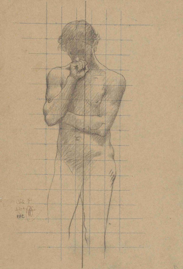 Study for Geometry in 'The Sorbonne',《巴黎聖母院》中的幾何學研究,Pierre Puvis de Chavannes,皮埃爾·普維斯·德·查瓦內,素描,素描, 1男孩, 獨奏